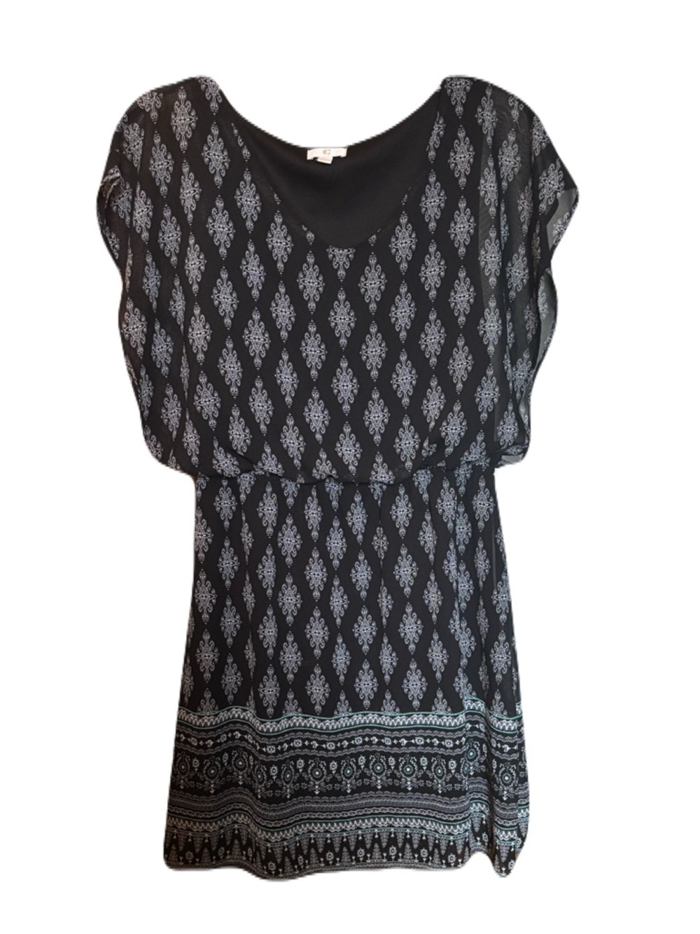 Charming Charlie | Women's Black & White Patterned Flutter Sleeve Scarf Dress